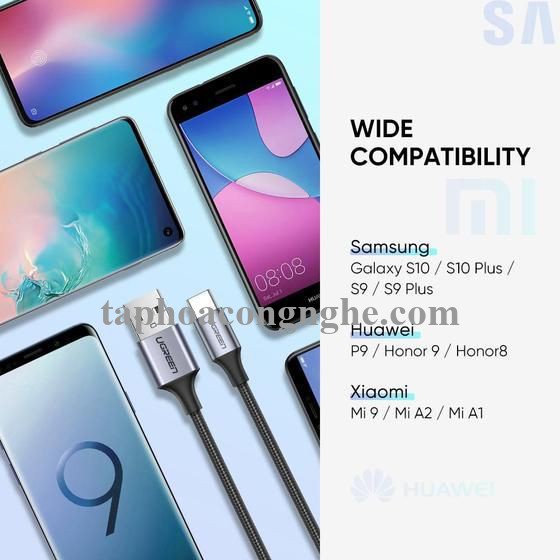 Ugreen 60409 3M Qc3.0 usb type c 2.0 Cáp sạc và dữ liệu từ máy tính ra điện thoại đầu nhôm xám US288 30060409